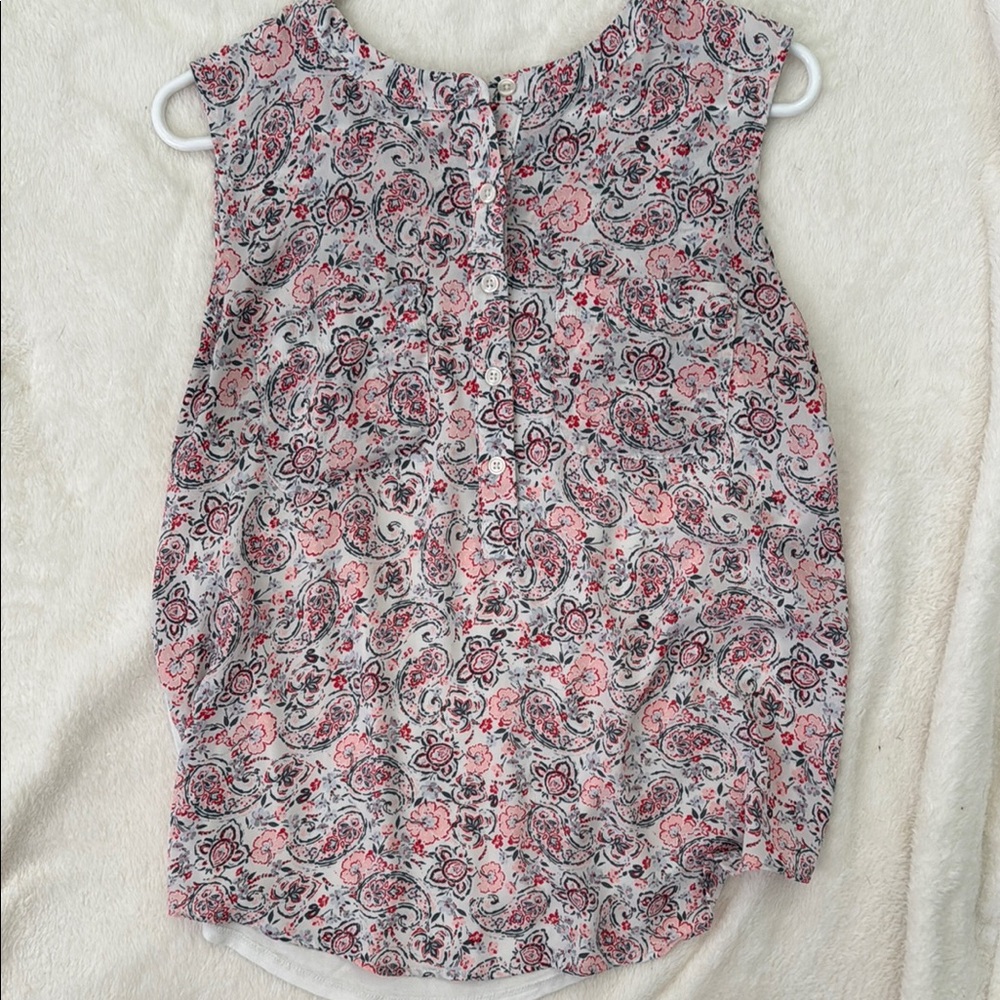 LOFT Outlet Mixed Media Paisley Sleeveless Top - Pink and White